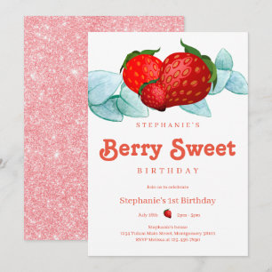 Berry Sweet Glitzy 1st Birthday Party Invitation