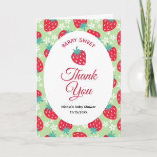 Berry Sweet Green Strawberry Baby Shower Thank You Card