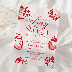 Berry Sweet Hand Drawn Strawberry Baby Shower Invitation