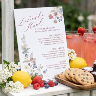Berry Sweet Lemonade Stand Bridal Shower Menu Pedestal Sign