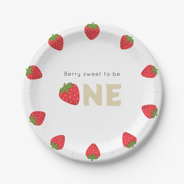 Berry sweet minimal 1st birthday  paper plate (Front)