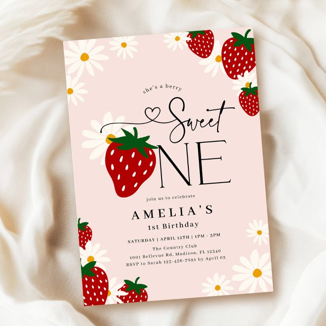 Berry Sweet One 1st Strawberry Birthday Invitation (Creator Uploaded)