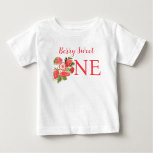 Berry Sweet One Birthday Strawberry Watercolor Baby T-Shirt