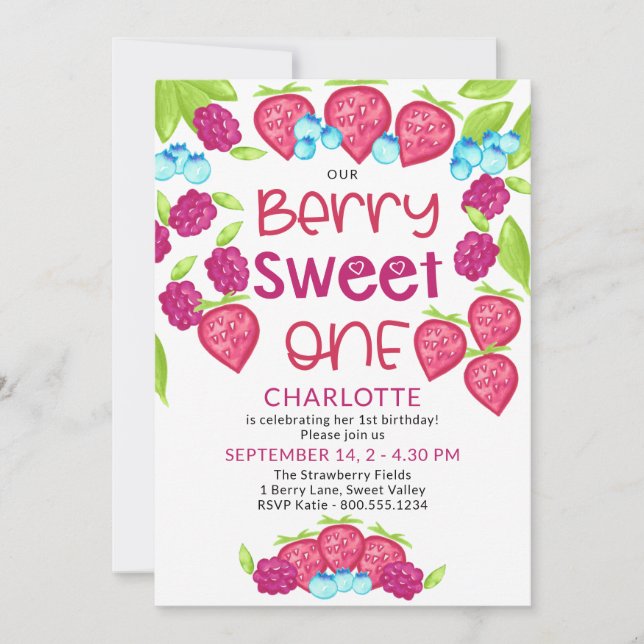 Berry Sweet One Mixed Berries Girls 1st Birthday Invitation (Front)