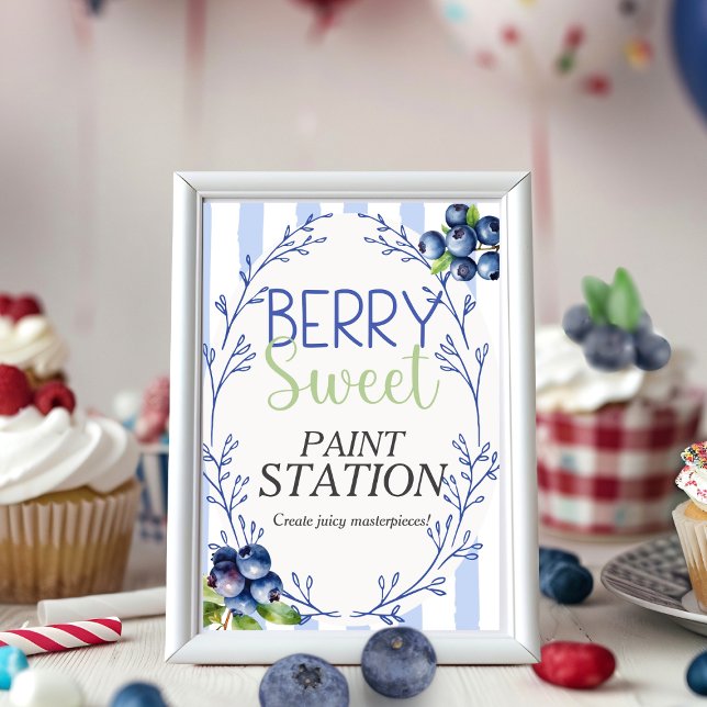Berry Sweet Paint Station blueberry  Sign  Invitation (Berry Sweet Paint Station blueberry Sign)