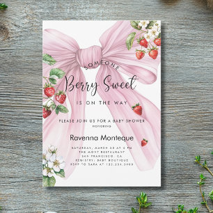 Berry Sweet Pastel Strawberry Bow Baby Shower Invitation