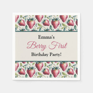 Berry Sweet Pastel Strawberry Name Birthday Napkin