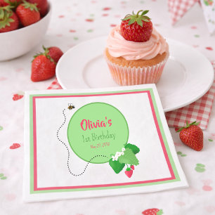 Berry Sweet Personalized Strawberry First Birthday Napkin