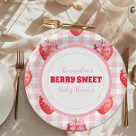 Berry Sweet Pink Coquette Baby Shower  Paper Plate<br><div class="desc">Elevate your baby shower dining experience with our Berry Sweet Strawberry Baby Shower Paper Plates. Designed to complement your party theme, these charming plates not only add a pop of colour to your table but also infuse every meal with the irresistible sweetness of strawberries. Our paper plates feature a stylish...</div>