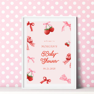 Berry Sweet Pink Coquette Baby Shower Poster
