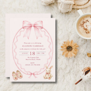 Berry Sweet Pink Coquette Bow Baby Shower  Invitation