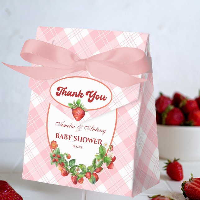 Berry Sweet Pink Gingham Strawberries Baby Shower Favor Box (Creator Uploaded)