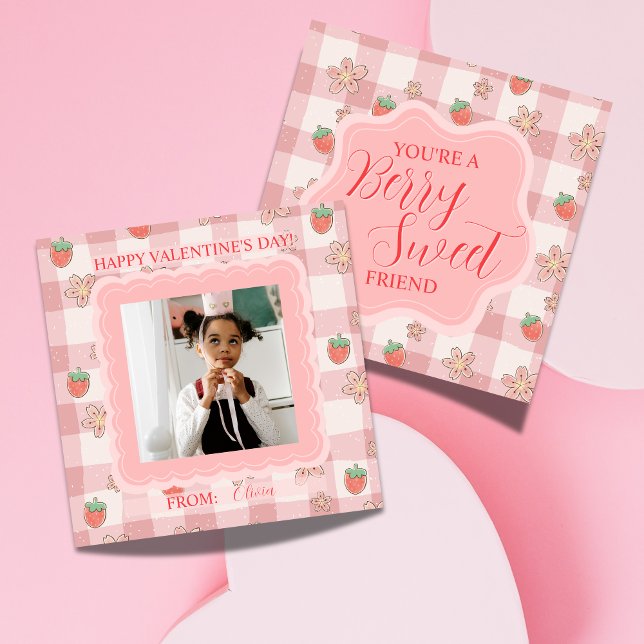 Berry Sweet Pink Gingham Valentines Classroom Card (Share this Berry Sweet Pink Gingham Valentine's Classroom Note Card! )