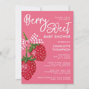 Berry Sweet Pink & Red Strawberry Baby Shower Invitation