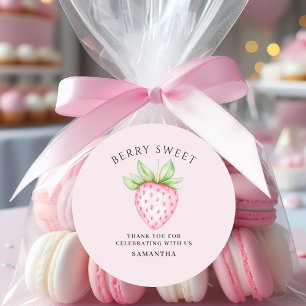 Berry Sweet Pink Strawberry Watercolor Baby Shower Classic Round Sticker