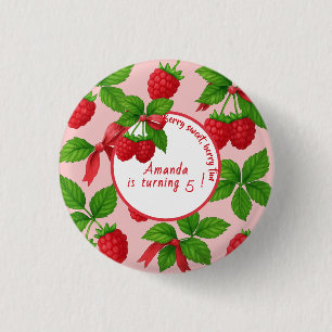 Berry Sweet Raspberry Kids Birthday Party -  1 Inch Round Button