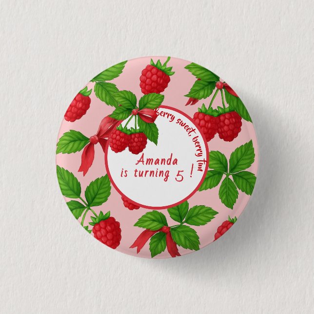 Berry Sweet Raspberry Kids Birthday Party -  1 Inch Round Button (Front)