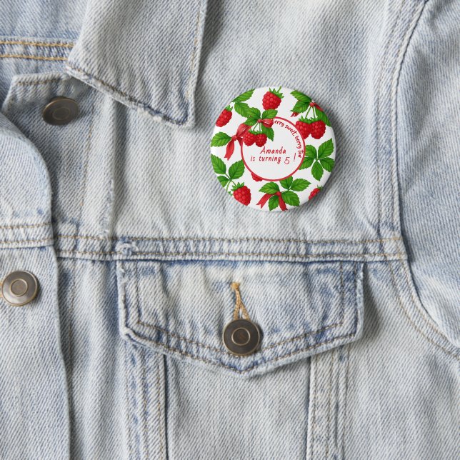 Berry Sweet Raspberry Kids Birthday Party -  2 Inch Round Button (In Situ)