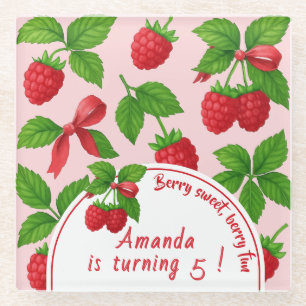 Berry Sweet Raspberry Kids Birthday Party -  Glass Coaster