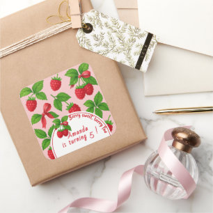 Berry Sweet Raspberry Kids Birthday Party -  Square Sticker