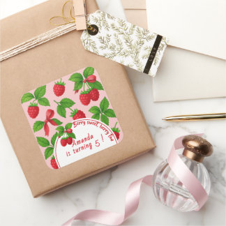Berry Sweet Raspberry Kids Birthday Party -  Square Sticker