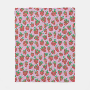 Berry Sweet Red Strawberries Fleece Blanket