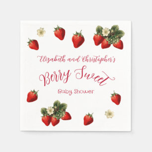 Berry Sweet Red Strawberry Couples Baby Shower Napkin