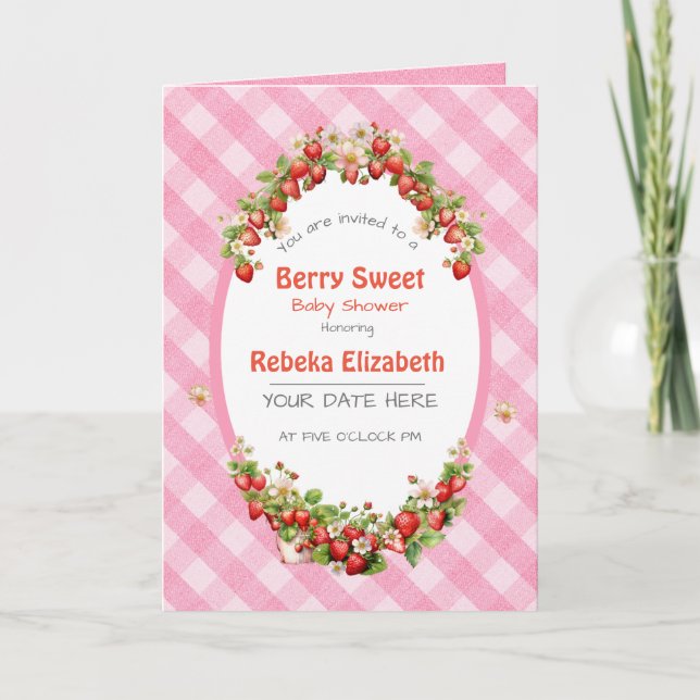 Berry Sweet Rose En vichy Baby shower Invitation (Devant)