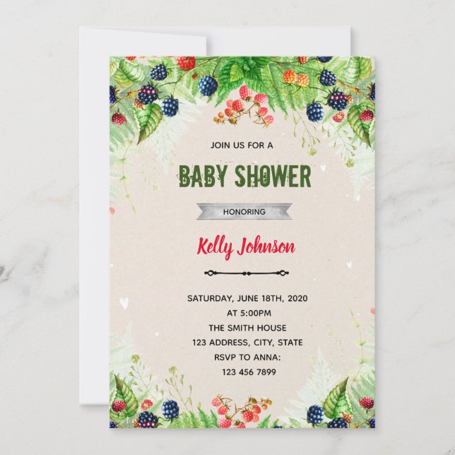 Berry sweet shower birthday invitation (Front)