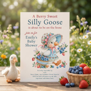 Berry Sweet Silly Goose Berries Baby Shower cream Invitation