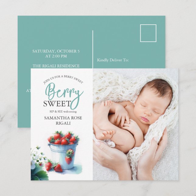 Berry Sweet Sip et voir Invitations Baby showers (Devant / Derrière)