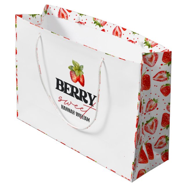 Berry Sweet Strawberries Baby Shower Large Gift Bag (Back Angled)