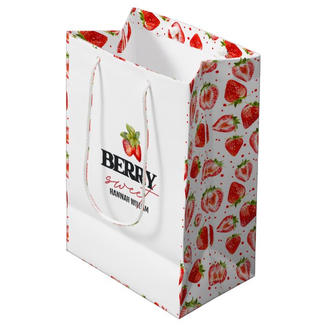 Berry Sweet Strawberries Baby Shower Medium Gift Bag (Front Angled)