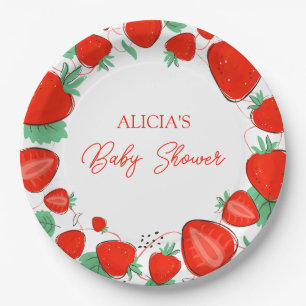 Berry Sweet Strawberries Girl Baby Shower Paper Plate
