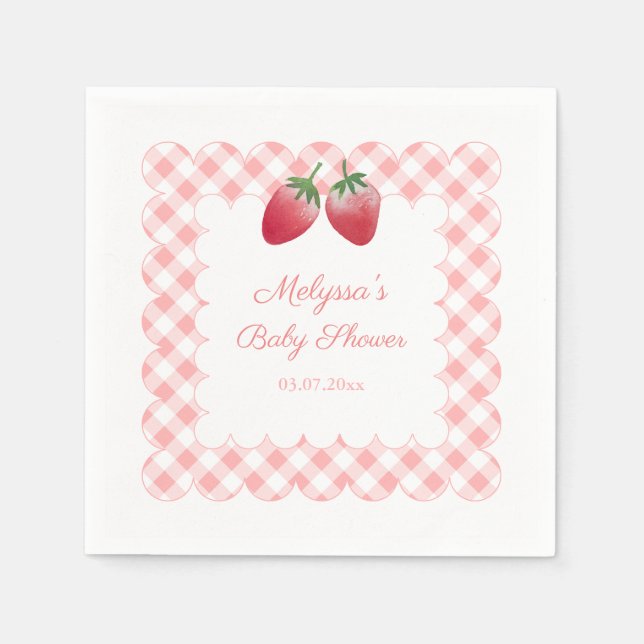 Berry Sweet Strawberries Theme Baby Shower Party Napkin (Front)