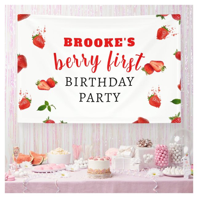 Berry Sweet Strawberry 1st Birthday Banner (Creator Uploaded)