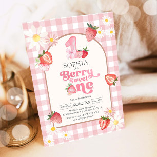 Berry Sweet Strawberry 1st Birthday Invitation