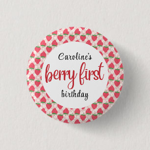 Berry Sweet Strawberry 1st Birthday Party 1 Inch Round Button