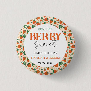 Berry Sweet Strawberry 1st Birthday Party 1 Inch Round Button