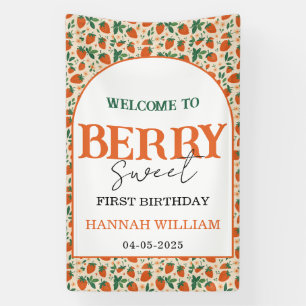 Berry Sweet Strawberry 1st Birthday Party Banner