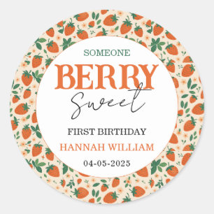 Berry Sweet Strawberry 1st Birthday Party Classic Round Sticker