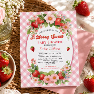 Berry Sweet Strawberry 1st Birthday Party Invitation