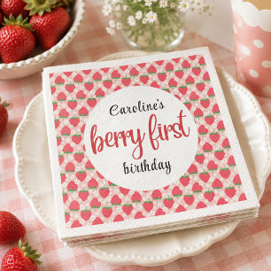 Berry Sweet Strawberry 1st Birthday Party Napkin