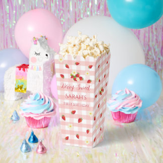 Berry Sweet Strawberry 1st Birthday Popcorn  Favor Box