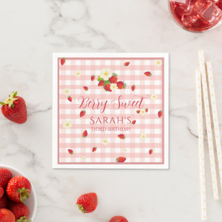 Berry Sweet Strawberry 3rd Birthday Party Napkin