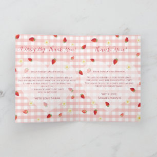 Berry Sweet Strawberry 3rd Birthday Party Thank You Card