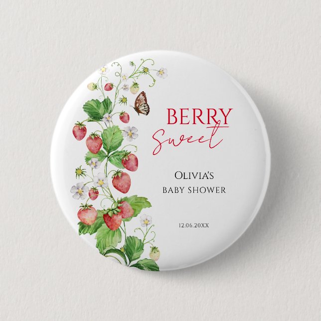 Berry Sweet Strawberry Baby Shower 2 Inch Round Button (Front)