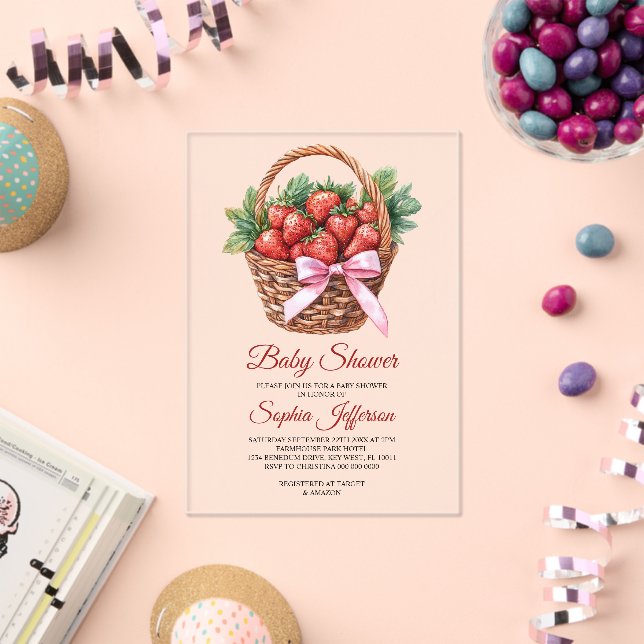 Berry Sweet Strawberry Baby Shower Acrylic Invitations (Insitu (Celebration))