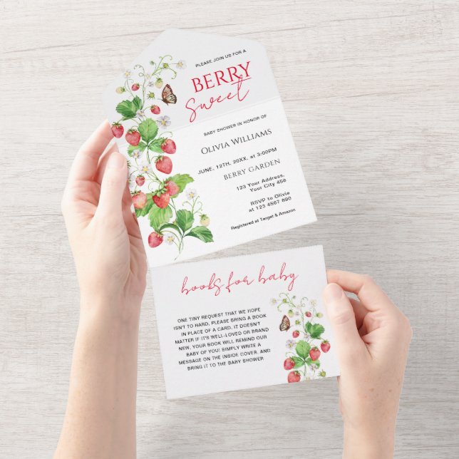 Berry Sweet Strawberry Baby Shower All In One Invitation (Tearaway)