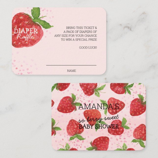Berry Sweet Strawberry Baby Shower Diaper Raffle Enclosure Card (Front/Back)